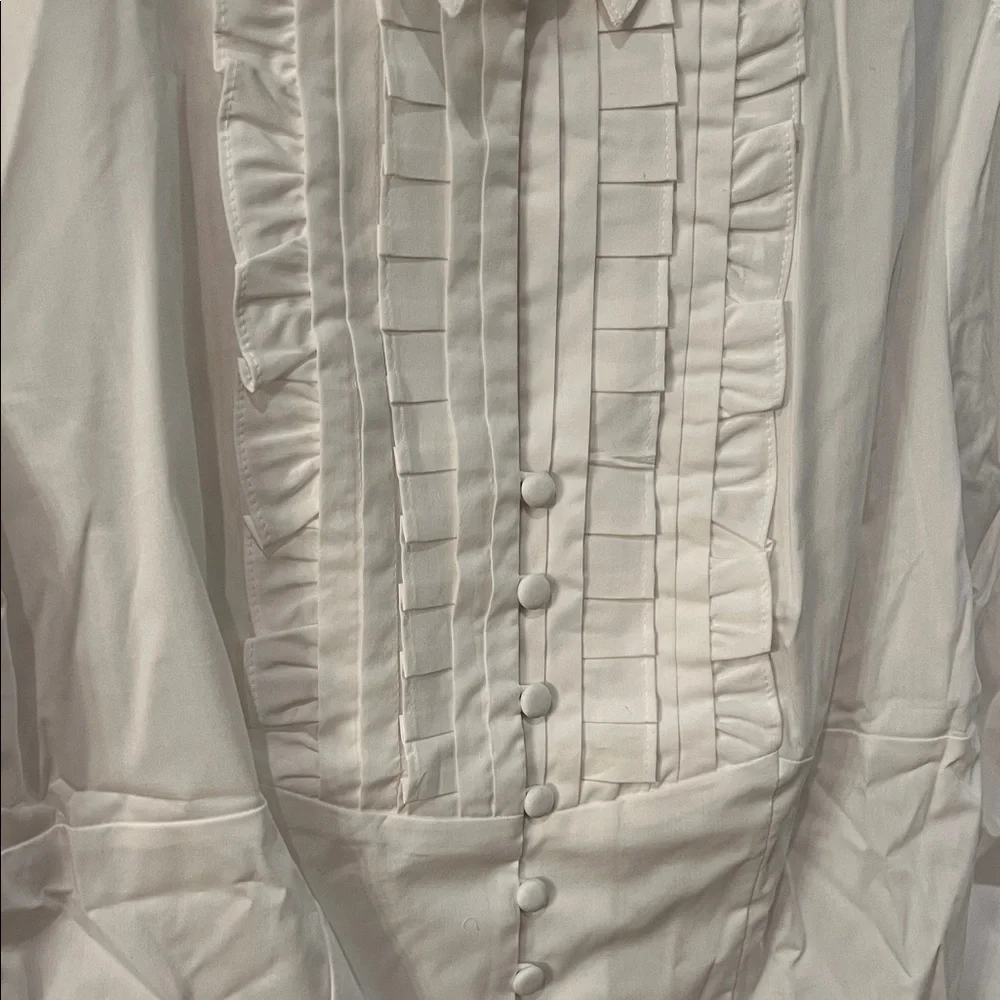 White Button-Up Shirt with Pleated Front - Picture 2 of 6